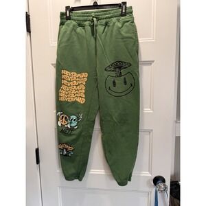 NEFF Green "Nevermind" Joggers - Mushroom & Peace Graphic Fleece Pants S